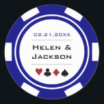 Navy Blue and White Poker Chip Casino Wedding Classic Round Sticker<br><div class="desc">Getting married in Las Vegas or another fun casino city? Or having a casino themed wedding? These navy blue stickers would make a perfect addition to your guest's favors or to seal their invitations. Matching invitation and party supplies available.</div>