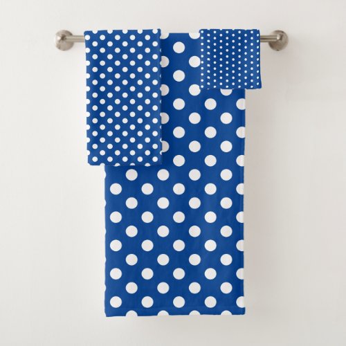 Navy Blue and White Polka Dot Bath Towel Set