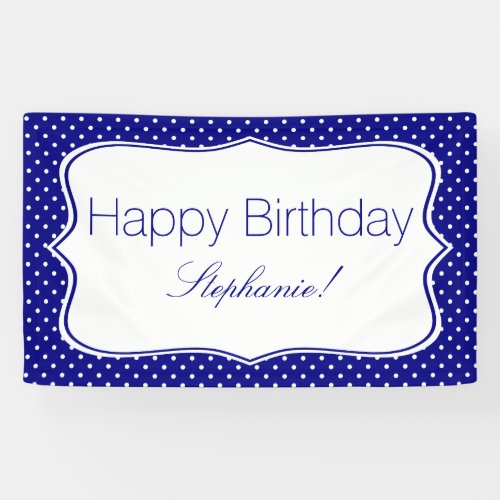 Navy Blue and White Polka Dot Birthday Party Banner