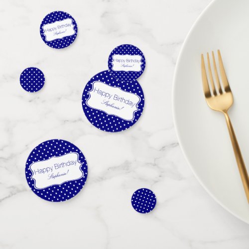 Navy Blue and White Polka Dot Birthday Party Confetti