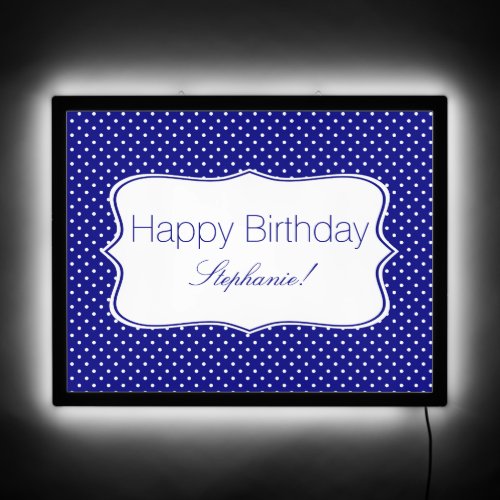 Navy Blue and White Polka Dot Birthday Party LED Sign