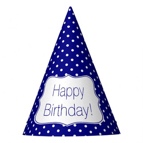 Navy Blue and White Polka Dot Birthday Party Party Hat