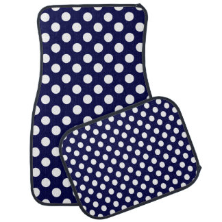 Navy Blue and White Polka Dot Car Mat Set