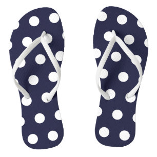Navy Blue and White Polka Dot Flip Flops