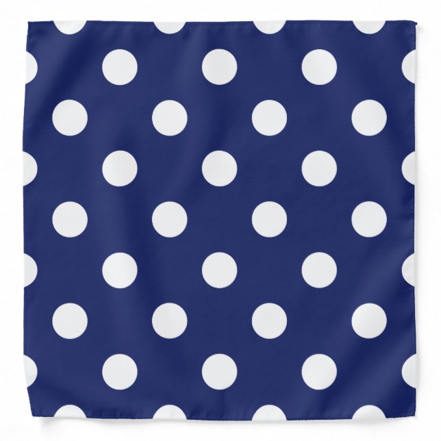 Navy Blue and White Polka Dot Pattern Bandana (Front)