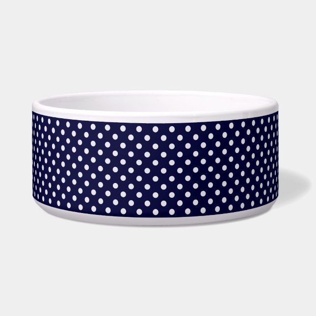 Navy Blue and White Polka Dot Pattern Bowl (Front)