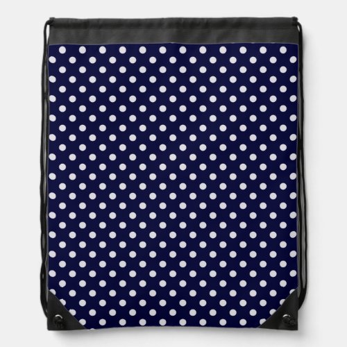 Navy Blue and White Polka Dot Pattern Drawstring Bag
