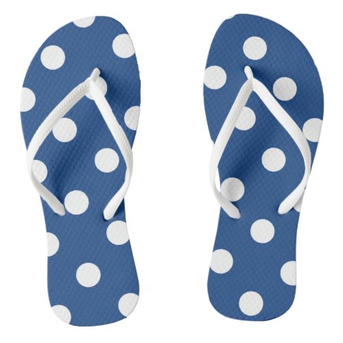 Navy Blue and White Polka Dot Pattern Flip Flops