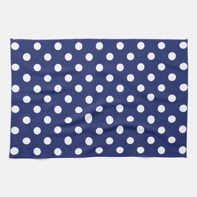 Navy Blue and White Polka Dot Pattern Kitchen Towel (Horizontal)