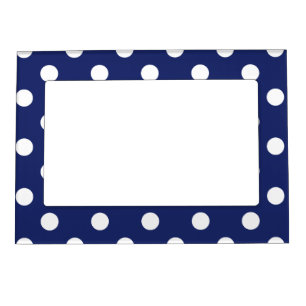 Navy Blue and White Polka Dot Pattern Magnetic Photo Frame