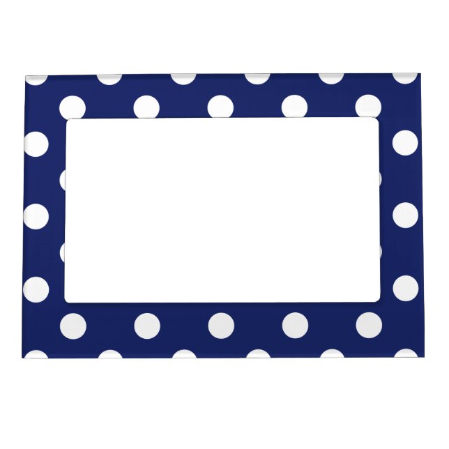 Navy Blue and White Polka Dot Pattern Magnetic Photo Frame (Front)