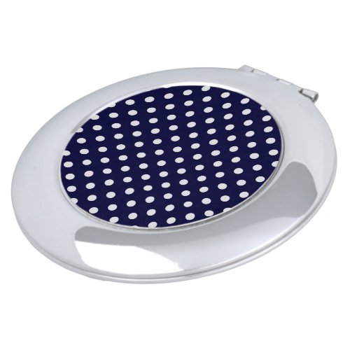 Navy Blue and White Polka Dot Pattern Makeup Mirror