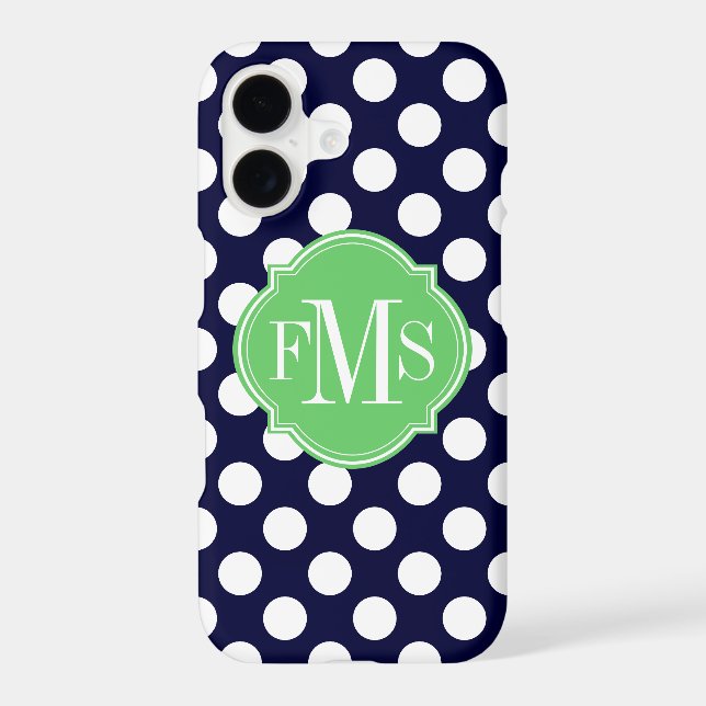 Navy Blue and White Polka Dot Pattern Monogram Case-Mate iPhone Case (Back)
