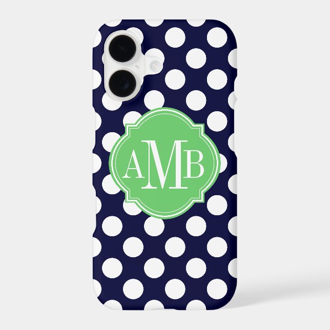 Navy Blue and White Polka Dot Pattern Monogram Case-Mate iPhone Case (Back)