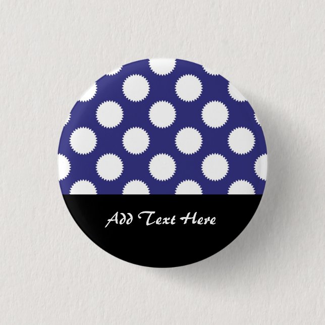Navy Blue and White Polka Dot Pattern Pinback Button (Front)