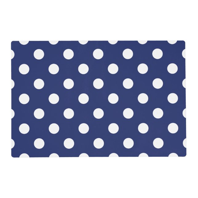 Navy Blue and White Polka Dot Pattern Placemat (Front)