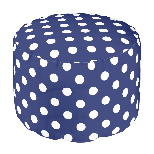 Navy Blue and White Polka Dot Pattern Pouf (Angled Front)