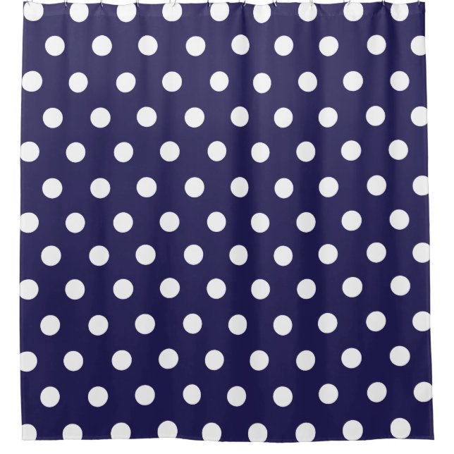 Navy Blue and White Polka Dot pattern Shower Curtain (Front)
