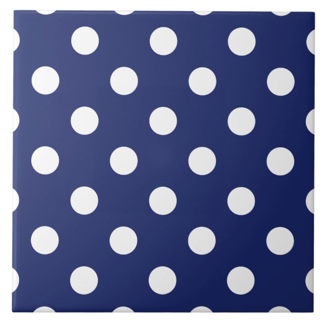 Navy Blue and White Polka Dot Pattern Tile (Front)