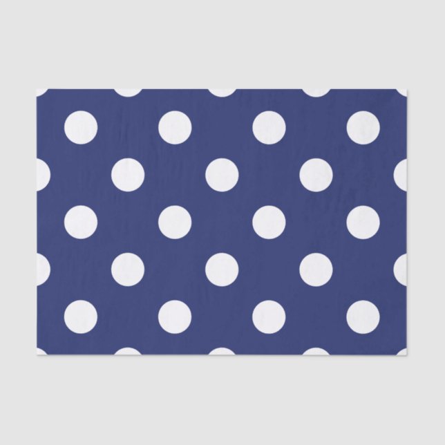 Navy Blue and White Polka Dot Pattern Tissue Paper (Front)