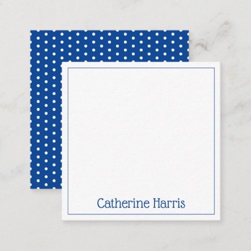 Navy Blue and White Polka Dot Personalized Note Card