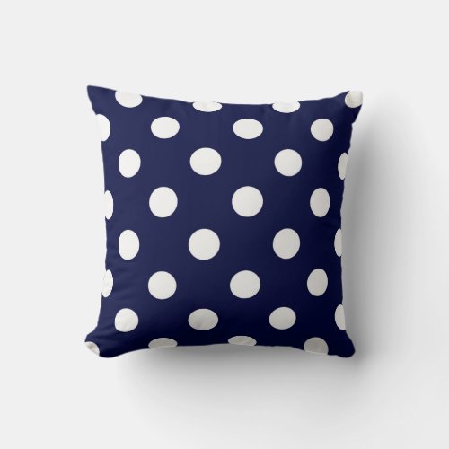 Navy Blue and White Polka Dot Throw Pillow