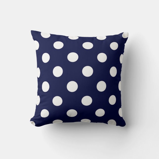Navy Blue and White Polka Dot Throw Pillow (Front)