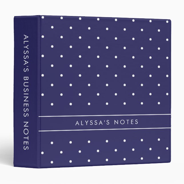 Navy Blue and White Polka Dots 3 Ring Binder (Front/Spine)