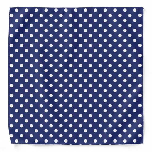 Navy Blue and White Polka Dots Pattern Bandana (Front)