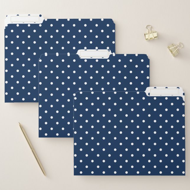 Navy Blue And White Polka Dots Pattern File Folder (Set)