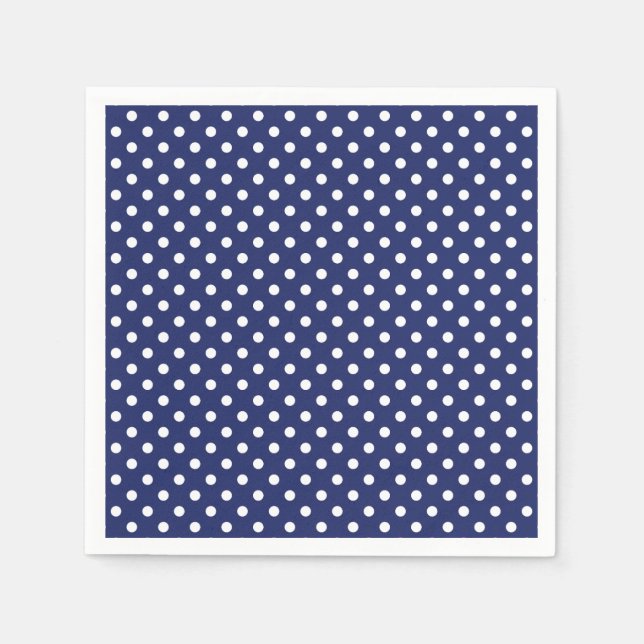Navy Blue and White Polka Dots Pattern Napkins (Front)
