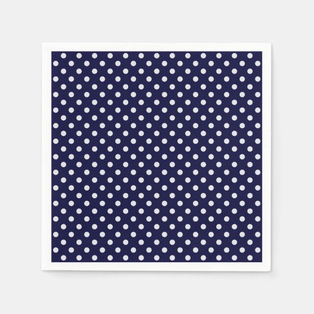 Navy Blue and White Polka Dots Pattern Paper Napkins (Front)