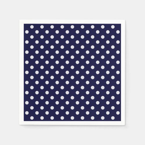Navy Blue and White Polka Dots Pattern Paper Napkins