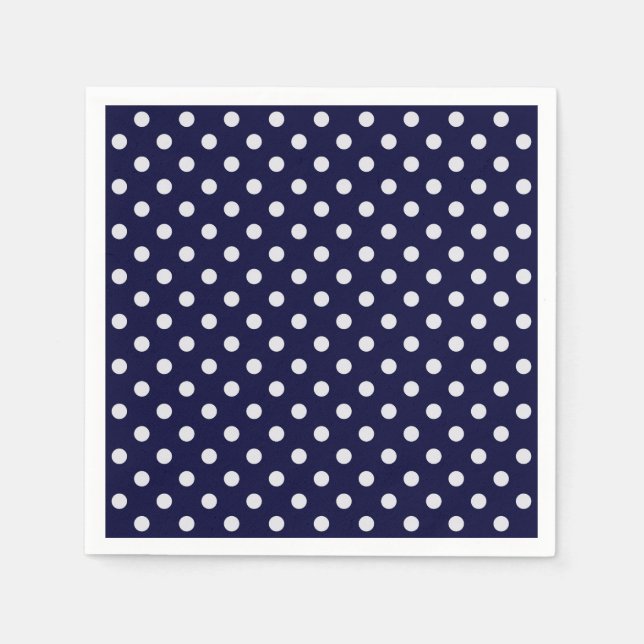 Navy Blue and White Polka Dots Pattern Paper Napkins (Front)