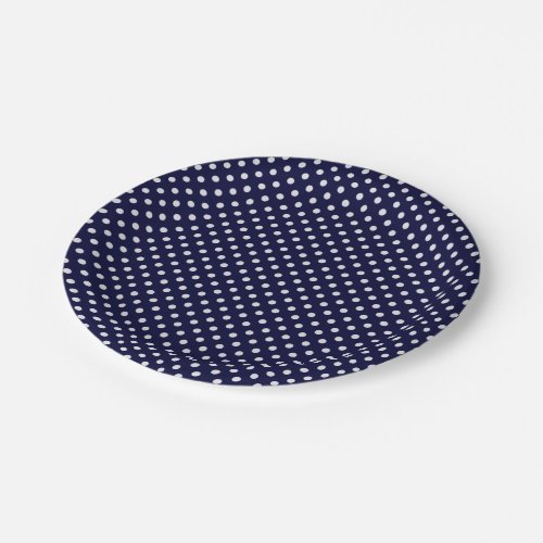 Navy Blue and White Polka Dots Pattern Paper Plates