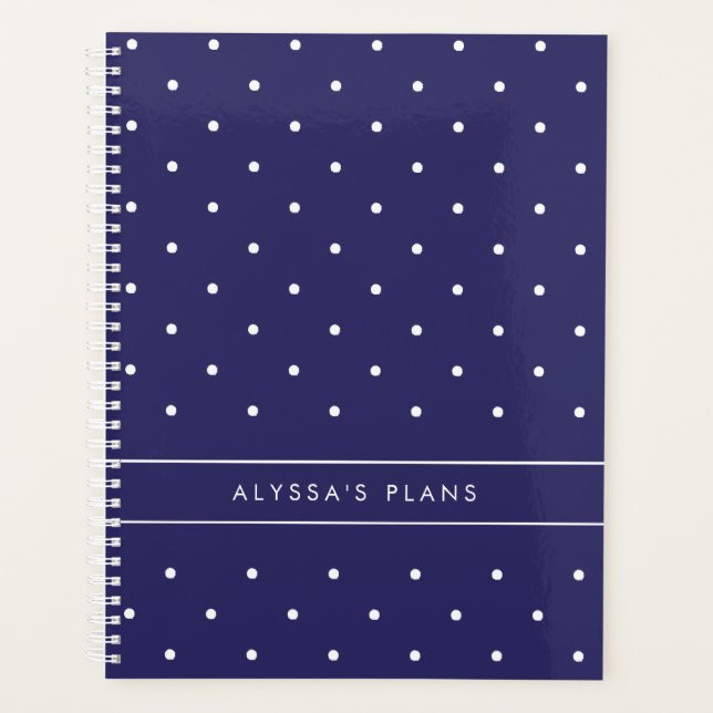 Navy Blue and White Polka Dots Planner (Front)