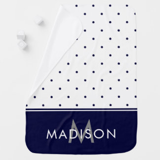 Navy Blue and White Polka Dots Receiving Blanket