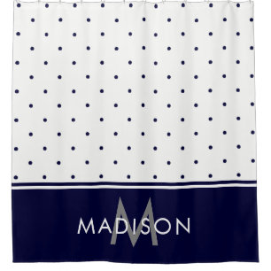 Navy Blue and White Polka Dots Shower Curtain