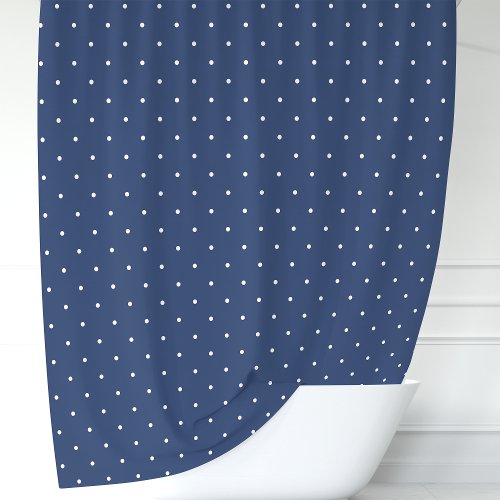 Navy Blue And White Polka Dots Shower Curtain