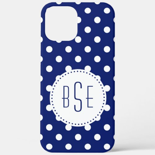 Navy blue and white polka dots with monogram iPhone 12 pro max case