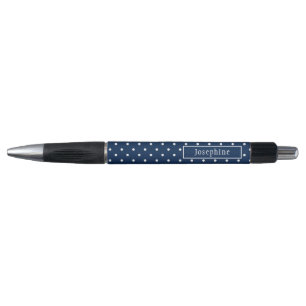 Navy Blue And White Polka Dots With Name Pen