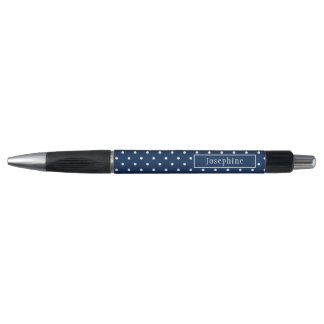Navy Blue And White Polka Dots With Name Pen