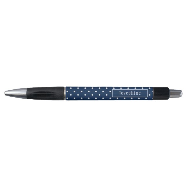 Navy Blue And White Polka Dots With Name Pen (Front)
