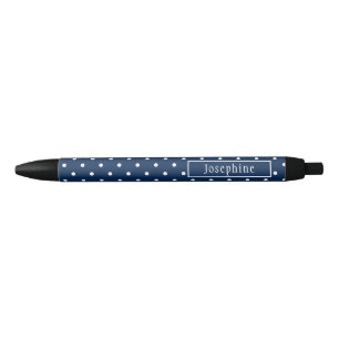 Navy Blue And White Polka Dots With Name Pen