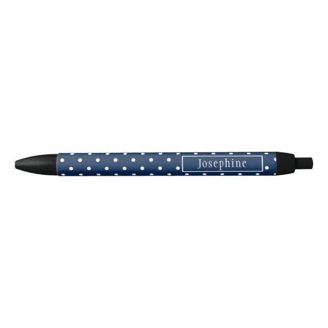 Navy Blue And White Polka Dots With Name Pen (Front)