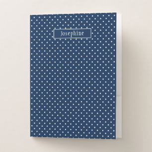 Navy Blue And White Polka Dots With Name Pocket Folder