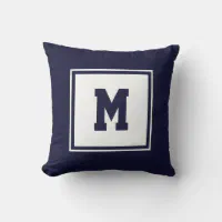 Navy Blue and White Preppy Square Monogram Throw Pillow