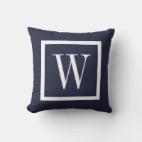 Navy Blue and White Preppy Square Monogram Throw Pillow