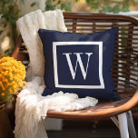 Navy Blue and White Preppy Square Monogram Throw Pillow<br><div class="desc">Cute girly preppy modern square ribbon border personalized with your custom monogram name or initials. Solid color on reverse side. Click Customize It to change monogram font and colors to create your own unique one of a kind design!</div>