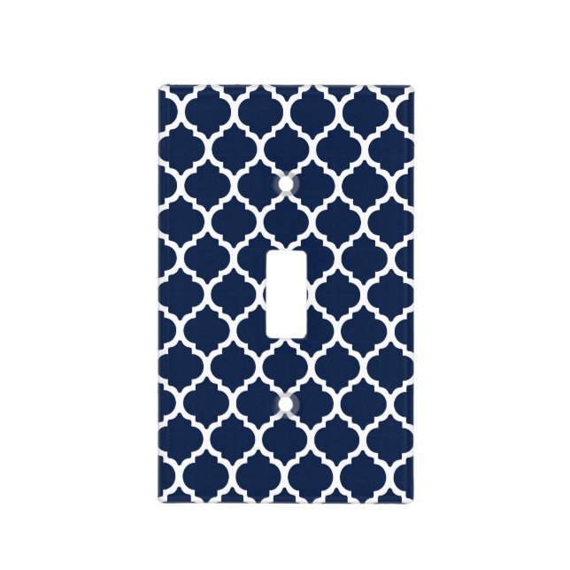 Navy Blue and White Quatrefoil Light Switch Cover (Front)